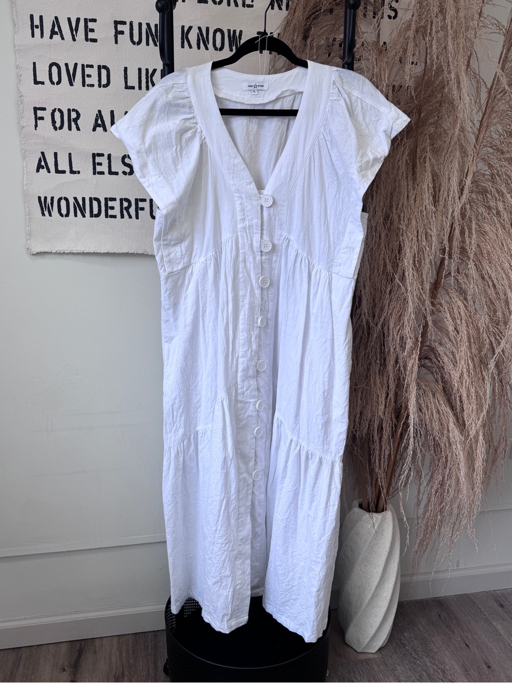 Area Stars White Button-Front V-Neck Midi Dress
